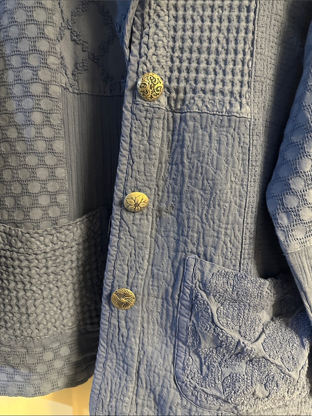 Women’s Slate Blue Patchwork Button-Front Jacket - Picture 2 of 3